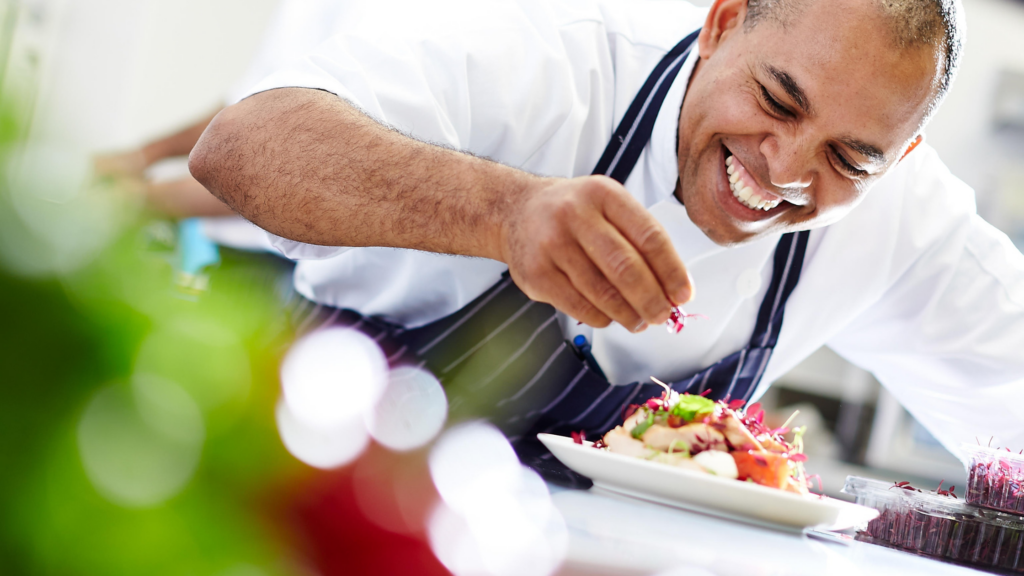 caterer making food